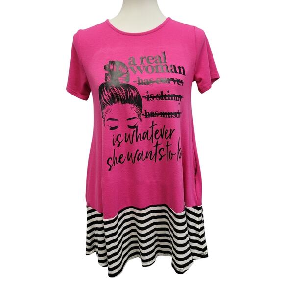 Hand Printed Upcycled Womens Small Real Woman Is Whatever She Wants to Be Shirt - Picture 1 of 5